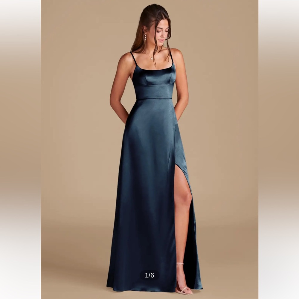 Azazie Dark Navy Metallic Satin Halsey A0 NWT